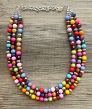 Load image into Gallery viewer, Rainbow Statement Necklace, colorful chunky jewelry, rainbow necklace, multi strand pride chunky beaded necklace, bubble necklace