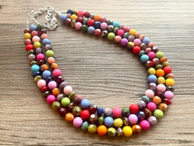 Load image into Gallery viewer, Rainbow Statement Necklace, colorful chunky jewelry, rainbow necklace, multi strand pride chunky beaded necklace, bubble necklace