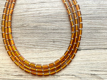 Load image into Gallery viewer, Brown glass Chunky Statement Necklace, gold bib necklace, brown necklace, honey colored necklace, wedding bridesmaid chunky