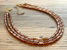 Load image into Gallery viewer, Brown glass Chunky Statement Necklace, gold bib necklace, brown necklace, honey colored necklace, wedding bridesmaid chunky