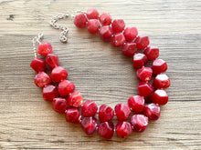 Load image into Gallery viewer, Cherry Red Chunky Statement Necklace, Big beaded jewelry, Double Strand Statement Necklace, Bib necklace, red bridesmaid wedding silver