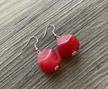 Load image into Gallery viewer, Cherry Red Chunky Statement Necklace, Big beaded jewelry, Double Strand Statement Necklace, Bib necklace, red bridesmaid wedding silver