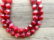 Load image into Gallery viewer, Cherry Red Chunky Statement Necklace, Big beaded jewelry, Double Strand Statement Necklace, Bib necklace, red bridesmaid wedding silver