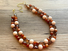 Load image into Gallery viewer, Fall Statement Necklace, brown double strand chunky jewelry, geometric acrylic beaded gold necklace, honey butter cream tortoise shell