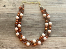 Load image into Gallery viewer, Fall Statement Necklace, brown double strand chunky jewelry, geometric acrylic beaded gold necklace, honey butter cream tortoise shell