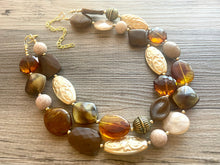 Load image into Gallery viewer, Golden Coffee chunky necklace, brown beaded jewelry, resin beaded Mocha necklace, brown beaded necklace, cinnamon necklace