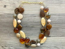 Load image into Gallery viewer, Golden Coffee chunky necklace, brown beaded jewelry, resin beaded Mocha necklace, brown beaded necklace, cinnamon necklace