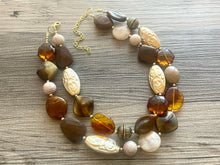 Load image into Gallery viewer, Golden Coffee chunky necklace, brown beaded jewelry, resin beaded Mocha necklace, brown beaded necklace, cinnamon necklace