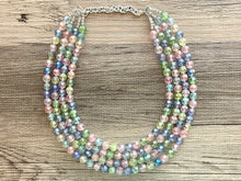 Load image into Gallery viewer, Pastel Picnic Statement Necklace, Colorful Beaded Necklace, Chunky bib necklace, pastel necklace, pastel jewelry, bridesmaid necklace