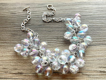 Load image into Gallery viewer, Chunky Women's Clear Resin Rainbow Statement Necklace, Big Bead Necklace, See Through Necklace Bridesmaid jewelry, statement necklace