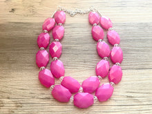 Load image into Gallery viewer, Magenta Jewelry, Dark Pink Double Strand Beaded Statement Necklace, Clear Crystal accents - chunky fuchsia big beaded necklace