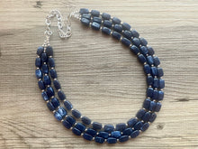 Load image into Gallery viewer, Navy Blue Chunky Statement Necklace, triple strand necklace, blue necklace, dark blue necklace, navy blue wedding, bridesmaid necklace
