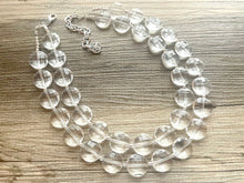 Load image into Gallery viewer, Resin Clear Crystal Statement Necklace - Faceted circular Beaded Everyday neutral jewelry, earrings silver accents chunky bib necklace