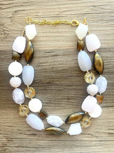Load image into Gallery viewer, Golden Crown chunky statement necklace, big beaded jewelry, gifts for women bib jewelry Multi-Strand Nugget metallic resin gold white