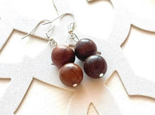 Load image into Gallery viewer, Cranberry Soirée, Chunky 3 Strand Statement Necklace, fall necklace, maroon jewelry, dark red necklace, wood champagne gold statement