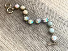 Load image into Gallery viewer, Rhinestone & Gold Statement bracelet, chunky vintage bracelet cream green beaded jewelry, chunky gold pendant jewelry