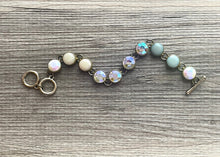Load image into Gallery viewer, Rhinestone & Gold Statement bracelet, chunky vintage bracelet cream green beaded jewelry, chunky gold pendant jewelry