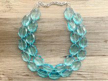 Load image into Gallery viewer, Ice Blue Necklace, Double Strand Statement Jewelry, pool carribbean Chunky bib bridesmaid, everyday bubble jewelry, turquoise blue