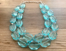 Load image into Gallery viewer, Ice Blue Necklace, Double Strand Statement Jewelry, pool carribbean Chunky bib bridesmaid, everyday bubble jewelry, turquoise blue