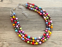 Load image into Gallery viewer, Rainbow Statement Necklace, colorful chunky jewelry, rainbow necklace, multi strand pride chunky beaded necklace, bubble necklace