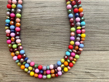 Load image into Gallery viewer, Rainbow Statement Necklace, colorful chunky jewelry, rainbow necklace, multi strand pride chunky beaded necklace, bubble necklace