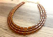 Load image into Gallery viewer, Brown glass Chunky Statement Necklace, gold bib necklace, brown necklace, honey colored necklace, wedding bridesmaid chunky