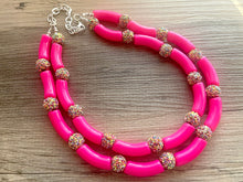 Load image into Gallery viewer, Pink Glitter Chunky Statement Necklace, rainbow pink beaded necklace, bubble jewelry hot pink jewelry multi strand necklace, bib chunky