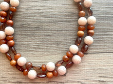Load image into Gallery viewer, Fall Statement Necklace, brown double strand chunky jewelry, geometric acrylic beaded gold necklace, honey butter cream tortoise shell