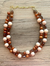 Load image into Gallery viewer, Fall Statement Necklace, brown double strand chunky jewelry, geometric acrylic beaded gold necklace, honey butter cream tortoise shell