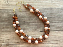 Load image into Gallery viewer, Fall Statement Necklace, brown double strand chunky jewelry, geometric acrylic beaded gold necklace, honey butter cream tortoise shell