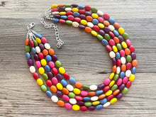 Load image into Gallery viewer, Rainbow 5 strand Beaded Necklace, Dyed Turquoise Stone Colorful Jewelry, Chunky statement necklace, big beaded necklace, rainbow jewelry