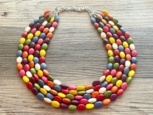 Load image into Gallery viewer, Rainbow 5 strand Beaded Necklace, Dyed Turquoise Stone Colorful Jewelry, Chunky statement necklace, big beaded necklace, rainbow jewelry
