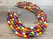 Load image into Gallery viewer, Rainbow 5 strand Beaded Necklace, Dyed Turquoise Stone Colorful Jewelry, Chunky statement necklace, big beaded necklace, rainbow jewelry