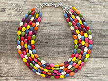 Load image into Gallery viewer, Rainbow 5 strand Beaded Necklace, Dyed Turquoise Stone Colorful Jewelry, Chunky statement necklace, big beaded necklace, rainbow jewelry