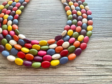 Load image into Gallery viewer, Rainbow 5 strand Beaded Necklace, Dyed Turquoise Stone Colorful Jewelry, Chunky statement necklace, big beaded necklace, rainbow jewelry