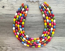 Load image into Gallery viewer, Rainbow 5 strand Beaded Necklace, Dyed Turquoise Stone Colorful Jewelry, Chunky statement necklace, big beaded necklace, rainbow jewelry