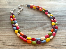 Load image into Gallery viewer, Rainbow 2 strand Beaded Necklace, Dyed Turquoise Stone Colorful Jewelry, Chunky statement necklace, big beaded necklace, rainbow jewelry