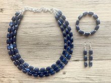 Load image into Gallery viewer, Navy Blue Chunky Statement Necklace, triple strand necklace, blue necklace, dark blue necklace, navy blue wedding, bridesmaid necklace