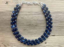Load image into Gallery viewer, Navy Blue Chunky Statement Necklace, triple strand necklace, blue necklace, dark blue necklace, navy blue wedding, bridesmaid necklace