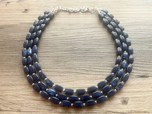 Load image into Gallery viewer, Navy Blue Chunky Statement Necklace, triple strand necklace, blue necklace, dark blue necklace, navy blue wedding, bridesmaid necklace