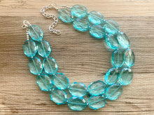 Load image into Gallery viewer, Ice Blue Necklace, Double Strand Statement Jewelry, pool carribbean Chunky bib bridesmaid, everyday bubble jewelry, turquoise blue