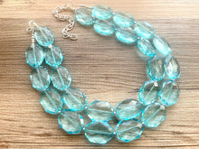 Load image into Gallery viewer, Ice Blue Necklace, Double Strand Statement Jewelry, pool carribbean Chunky bib bridesmaid, everyday bubble jewelry, turquoise blue