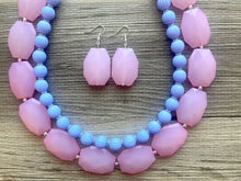 Load image into Gallery viewer, Blush Pink & Periwinkle Statement Necklace, Chunky Beaded Necklace, Periwinkle Jewelry, light blue purple Necklace, blue pink beaded necklac