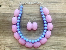 Load image into Gallery viewer, Blush Pink & Periwinkle Statement Necklace, Chunky Beaded Necklace, Periwinkle Jewelry, light blue purple Necklace, blue pink beaded necklac