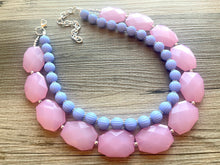 Load image into Gallery viewer, Blush Pink & Periwinkle Statement Necklace, Chunky Beaded Necklace, Periwinkle Jewelry, light blue purple Necklace, blue pink beaded necklac