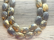 Load image into Gallery viewer, Golden Gray Necklace, Double strand bright jewelry, big beaded chunky statement, summer necklace smokey gray gold