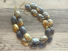 Load image into Gallery viewer, Golden Gray Necklace, Double strand bright jewelry, big beaded chunky statement, summer necklace smokey gray gold