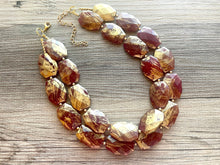 Load image into Gallery viewer, Golden Cranberry Necklace, Double strand bright jewelry, big beaded chunky statement, summer necklace Marsala dark red maroon gold