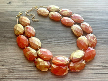 Load image into Gallery viewer, Golden Orange Necklace, Double strand bright jewelry, big beaded chunky statement, summer necklace bright Sunny orange gold