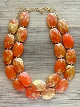 Load image into Gallery viewer, Golden Orange Necklace, Double strand bright jewelry, big beaded chunky statement, summer necklace bright Sunny orange gold